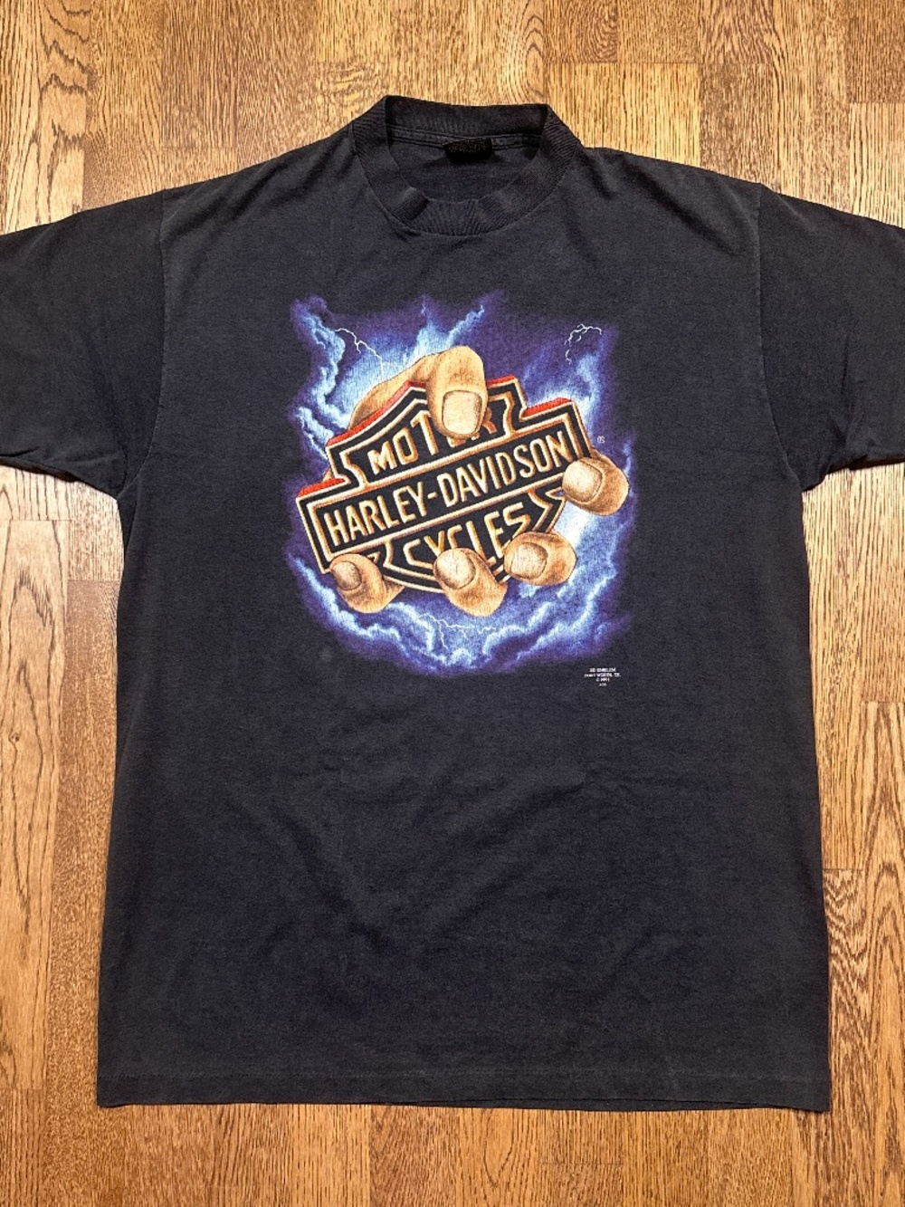 Vintage 90s Harley Davidson 3D Emblem Fist of God Single Stitch T Shirt Mens XL